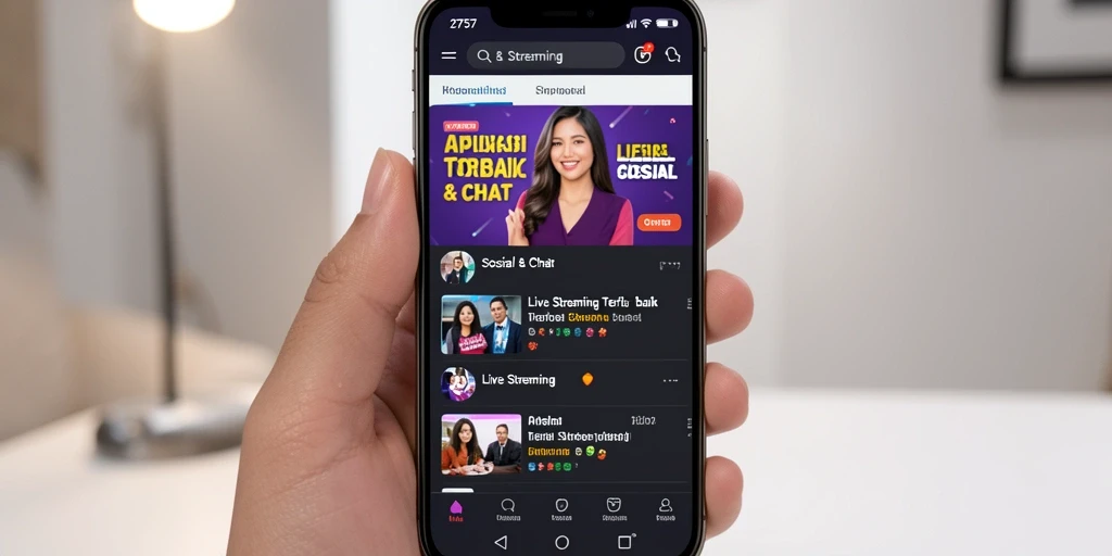 Antarmuka aplikasi Live Streaming yang interaktif dan menarik.