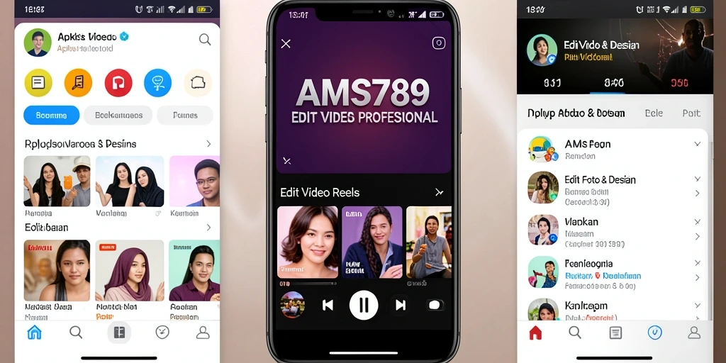 Screenshot aplikasi AMS789 menampilkan fitur Edit Video Reels yang mudah digunakan.
