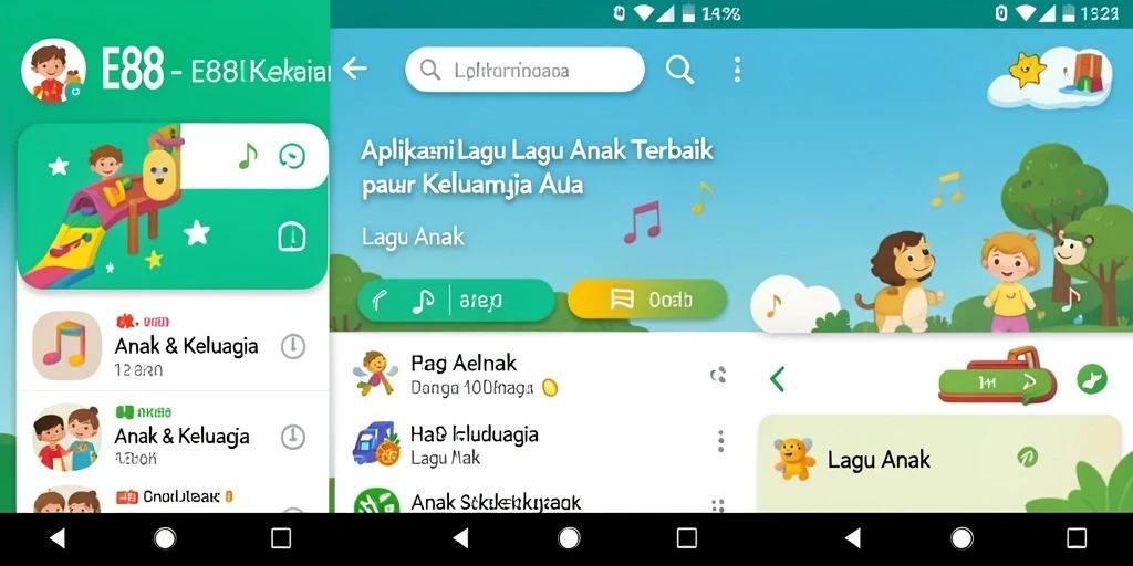 Antarmuka aplikasi E88 menampilkan lagu anak yang ceria dan menarik.