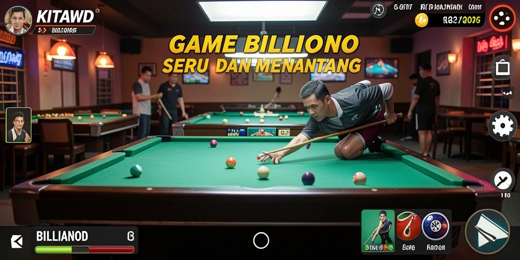 Tampilan antarmuka KITAWD dengan meja billiard yang realistis.