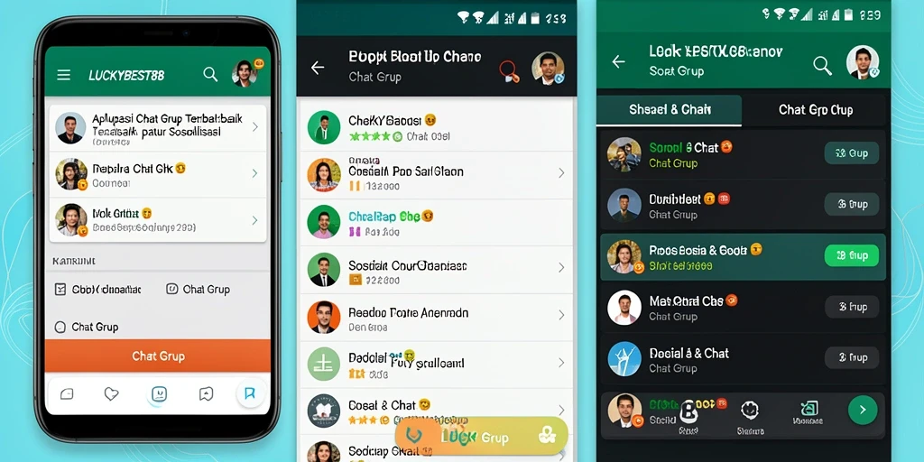Antarmuka utama LUCKYBEST88 dengan berbagai fungsi chat grup yang interaktif.