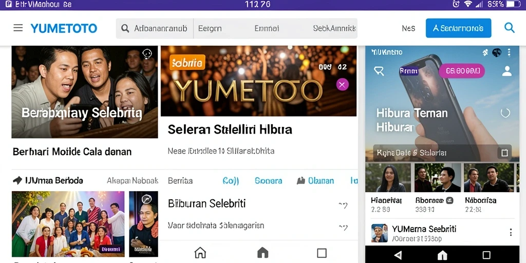 Antarmuka YUMETOTO yang menarik dan informatif untuk berita selebriti.